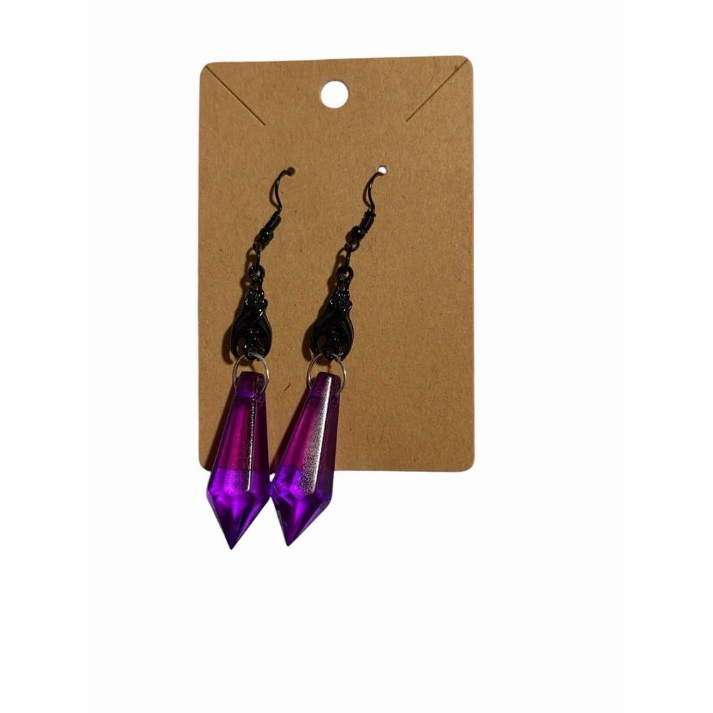Gothic Bat Crystal Earrings Purple Dangle Halloween Alt Jewelry Black Hardware